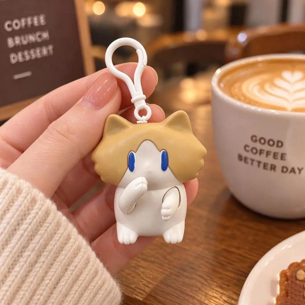 Interactive Salary Cat Keychain Funny Cute Cartoon Pull-String Pendant Keyring Bag Pendant Hand-Waving Keychain Bag Charm