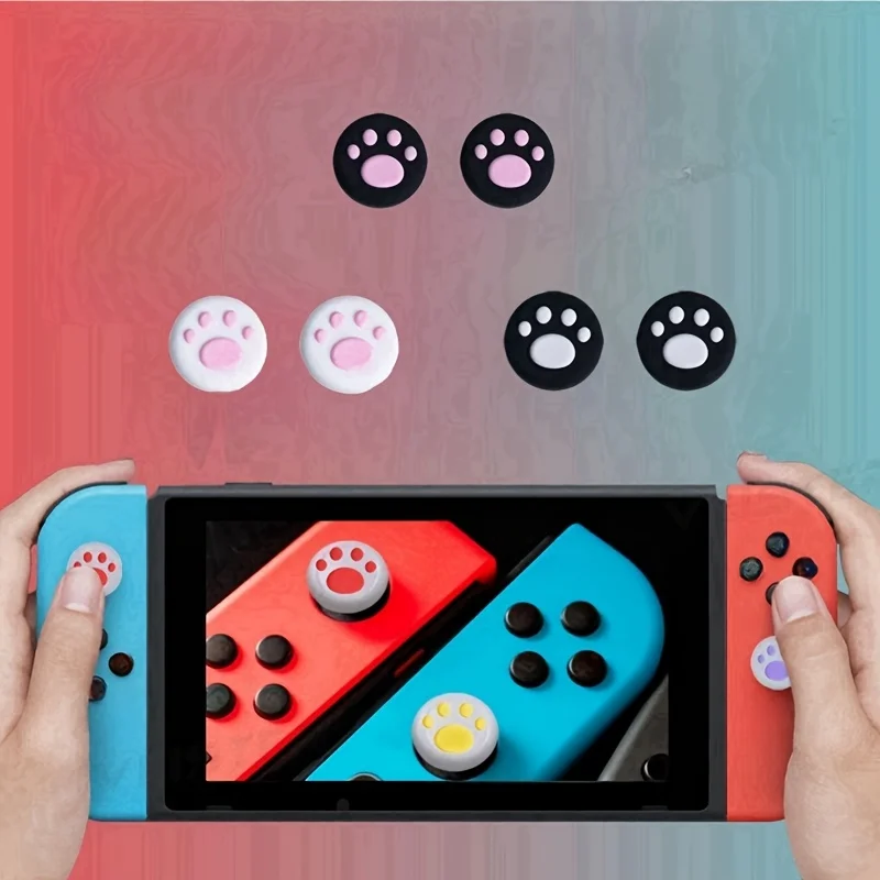 4-Pieces Silicone Controller Thumb Grip Cover With Paw Print Design To Enhance Gaming Experience ﻿