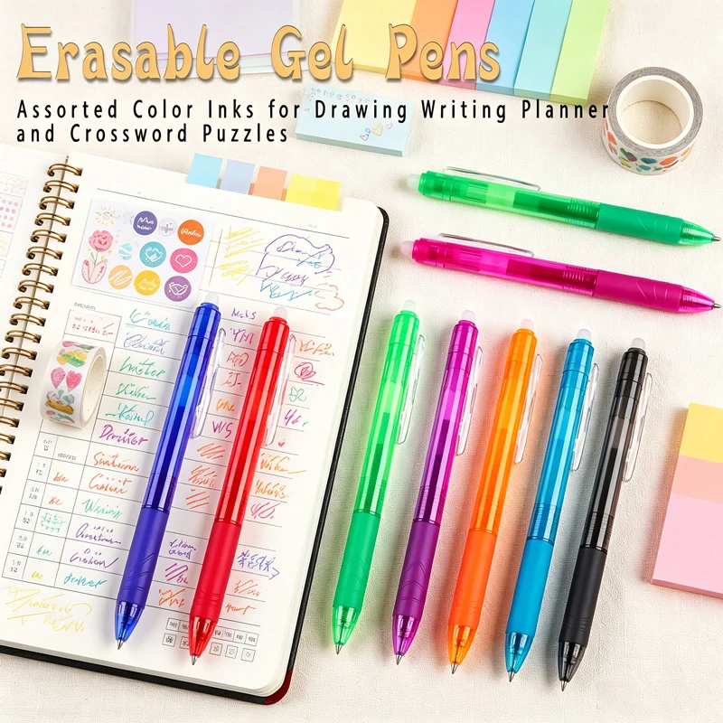 8 Colors 0.7mm Magic Erasable Retractable Gel Pens, Press Button Handle Ballpoint Pen Set for School Office Writing Supplies