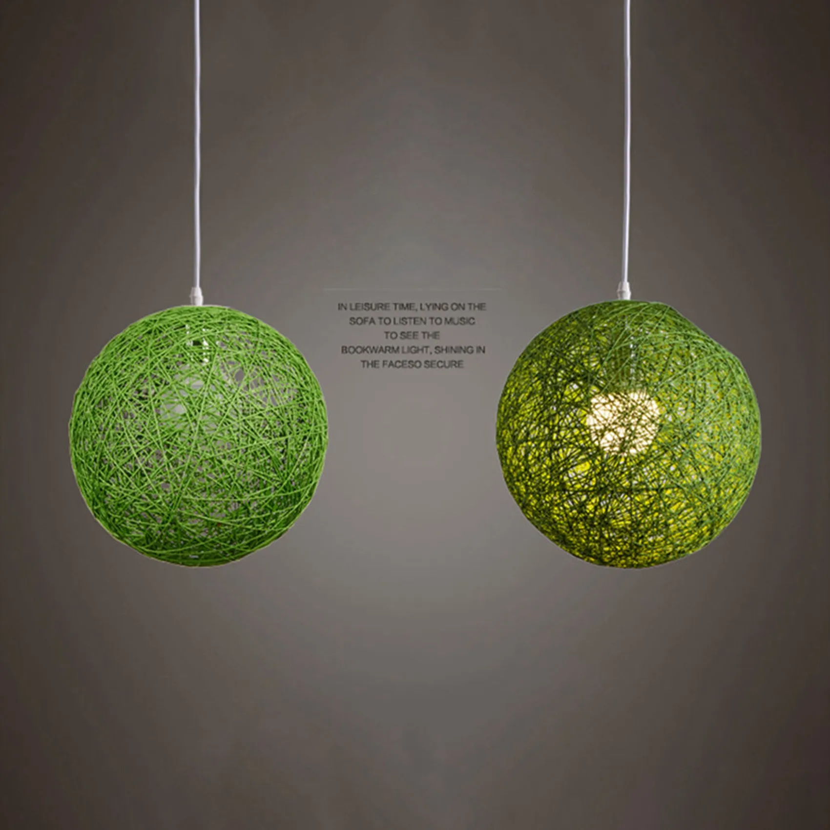 2X lampadario a sfera in bambù verde/caffè, Rattan e canapa creatività individuale paralume a nido di Rattan sferico