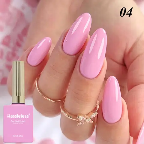 Hassleless Glossy Pink Nail Polish Gel 0.5 Oz, Creates a Shiny Texture for Hands, Long-Lasting Color, Enhances Texture, Daily Nail Care, Nail and Hand Care.