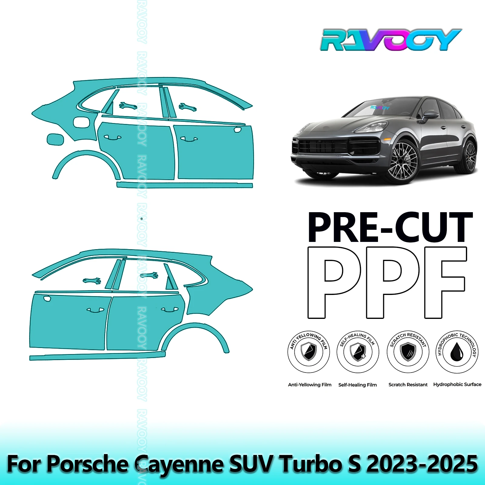 

For Porsche Cayenne SUV Turbo S 2023-2025 8.5mil Clear Matte Pre-Cut PPF Door & A/B Pillar Kit TPU Paint Protection Film Set