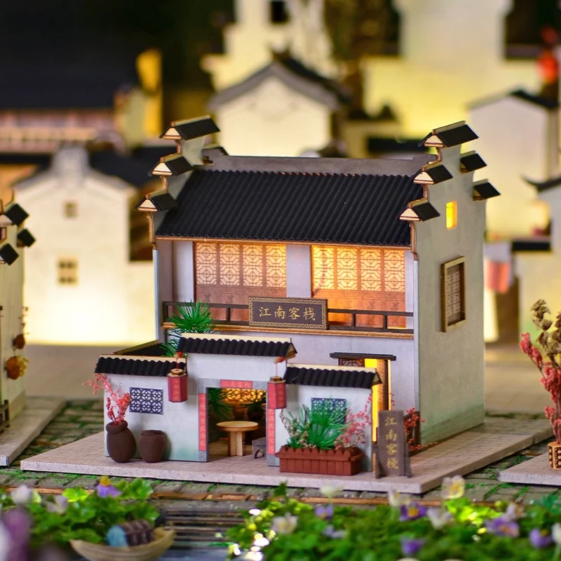 OUZEY Water Town Inn DIY، نموذج خشبي ثلاثي الأبعاد على الطراز الصيني، هدية العمارة القديمة للمراهقين #1