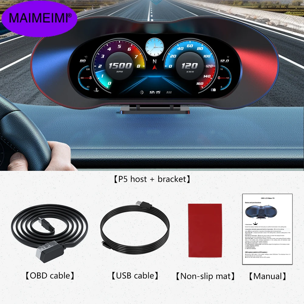 

P5 Head Up Display OBD GPS dual system GPS Speedometer Car Projector Alarm EOBD Auto Fuel Consumption Water Temperature Gauge
