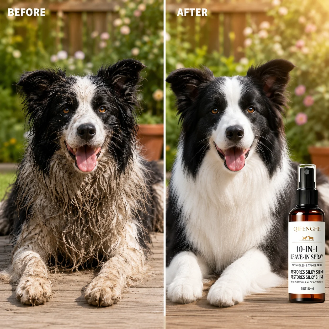 QIFENGHE Plant Extract Pet Detangler, Leave-In Conditioning Spray for Glossy & Soft Fur, 50ml
