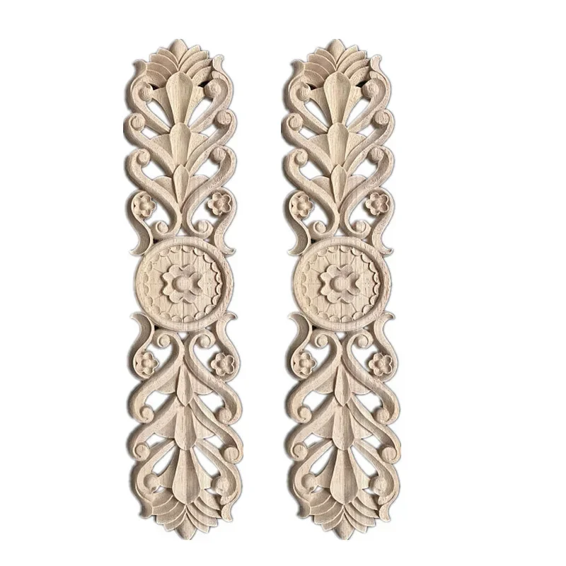 2PCS Wood Appliques Antique Decorative for Furniture Decor Cabinet Door Irregular Wooden Mouldings Flower Carving Figurines