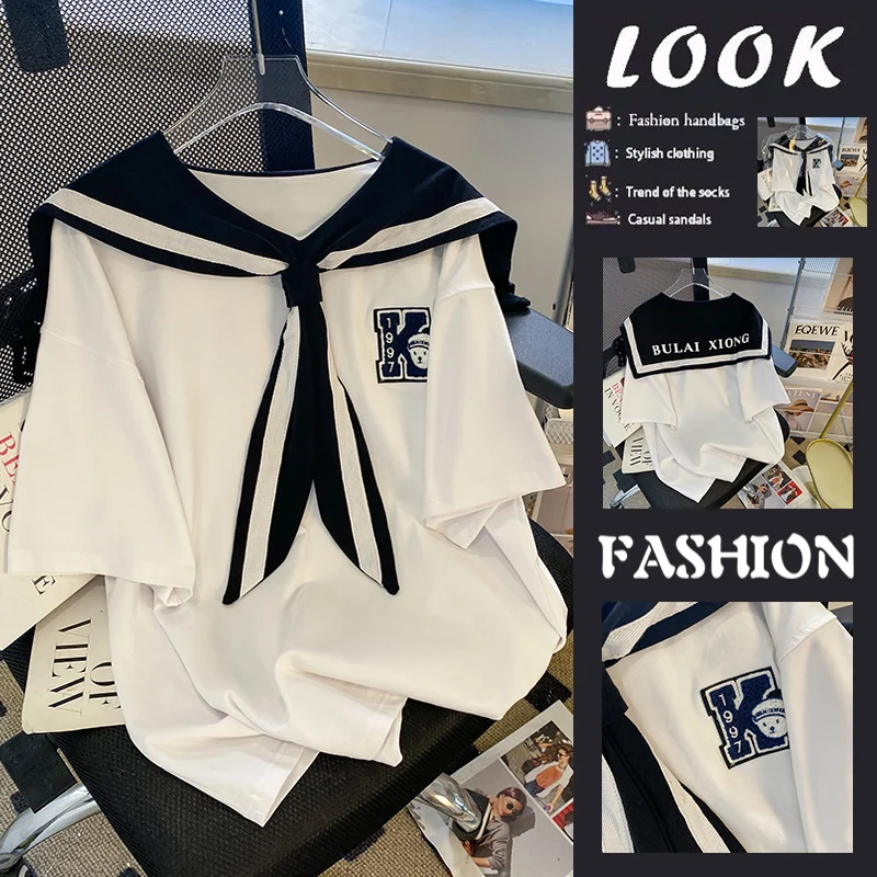 Camiseta de Mujer de Talla Extra Grande, 300 Libras, Cuello Marinero, Manga Corta, Sensación Premium, Corte Holgado, Algodón, Top de Verano