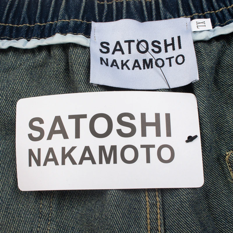 American Retro Fashion Brand Washed Ink Splashed Satoshi Nakamoto Jeans Men Loose Straight Leg Pants Blue Pants