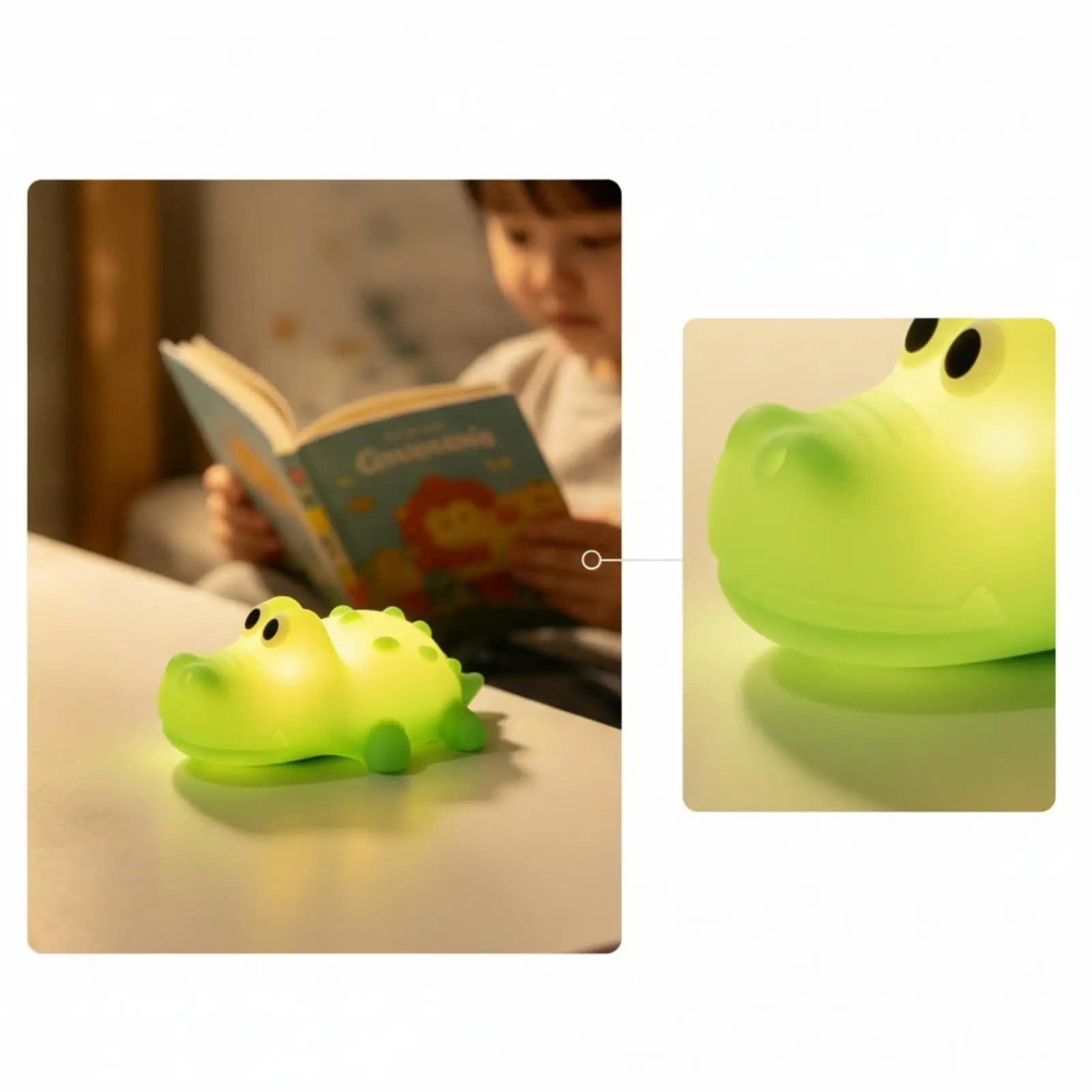 Crocodile Night Light Refillable Power Silicone Night Light Dimmable Touch Lamp with Timer for Young Children, Nursery, Bedroom,