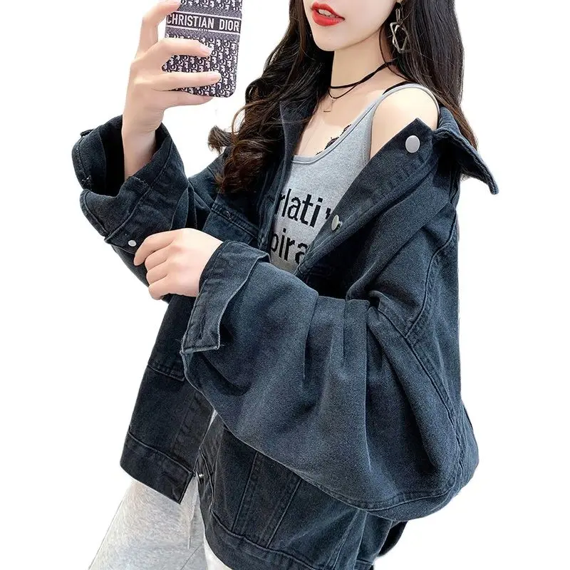 Denim Jacket Embroidered Female Ins Harajuku Style 2022 New Ladies Autumn Baseball Uniform Denim Clothes Korean Loose Fashion