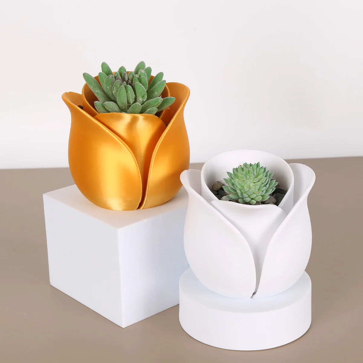 A Plastic Garden Pot with a Tulip-Shaped Succulent Plant Pot, Featuring Drainage Holes