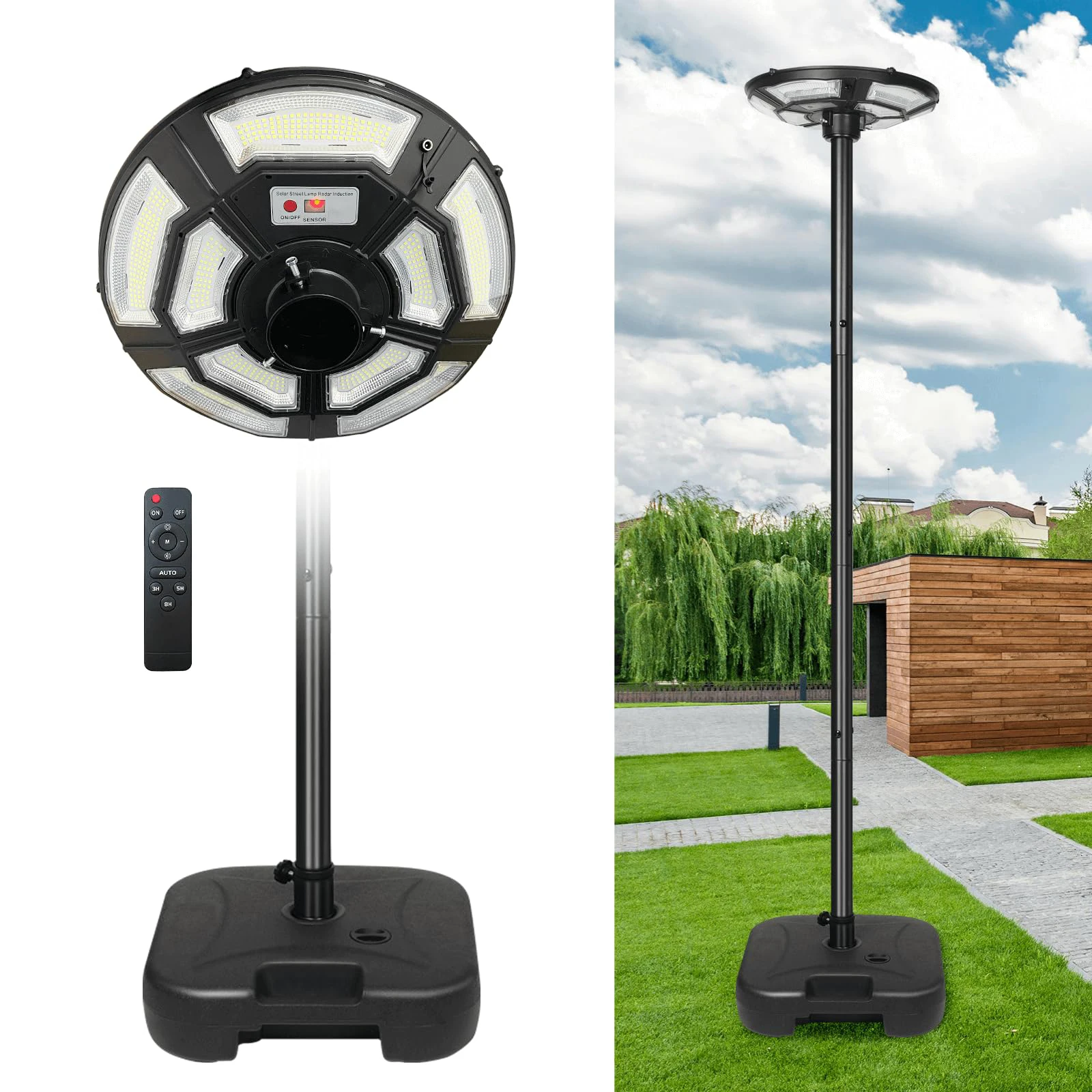 

4000WOutdoor Solar Street Lights with 78" Tall Pole, Removable, Dusk to Dawn Motion Sensor 750 LED Solar Lamp Post Light