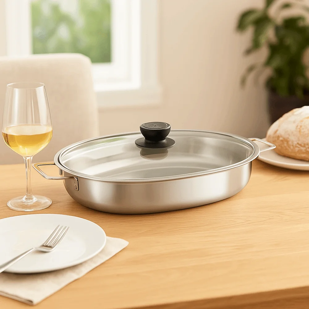 Multipurpose Stainless Steel Oval Grilled Fish Pan Deepened Rust-proof Fish Steamer with Lid with Handle Hot Pot Commercial