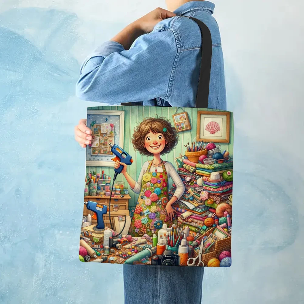 4pcs Girl Large Capacity Linen Tote Bag