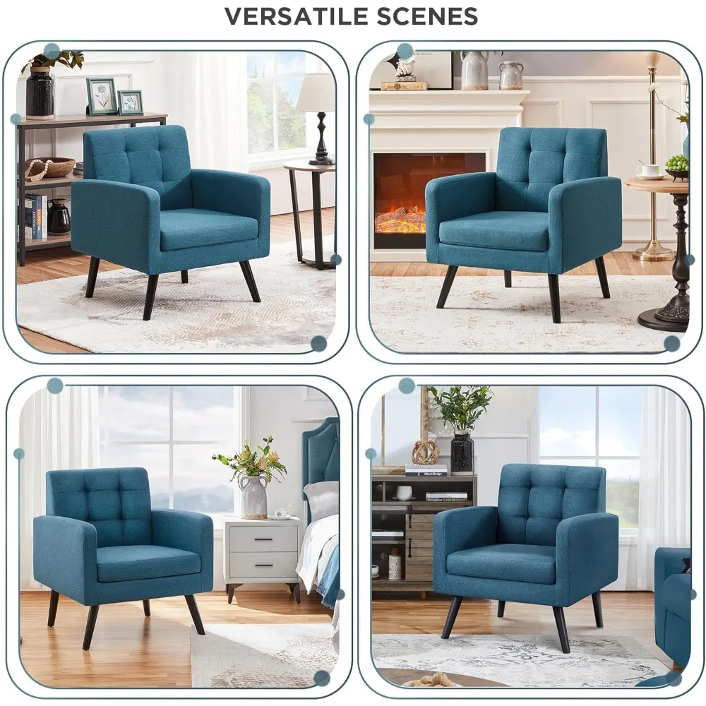 

Accent Chairs, Cozy Armchair Button Tufted Back and Wood Legs for Bedroom/Office/Cafe, Set of 2 Accent Chairs