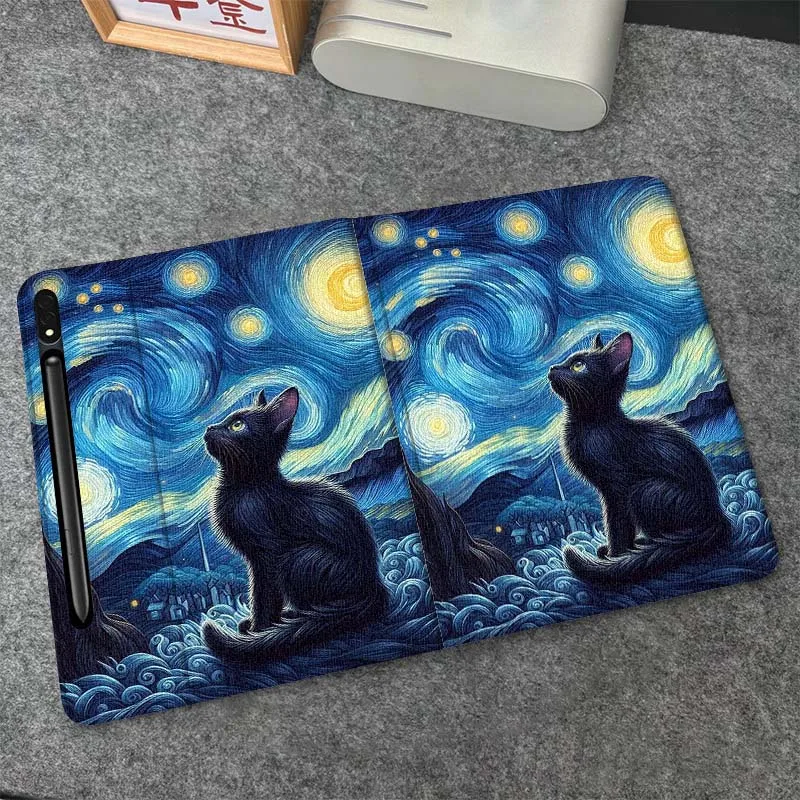 

Starlit Sky Oil Painting Cat For Samsung Galaxy Tab S10 S9 S8 S7 FE Lite Soft Flexible Support Tablet Case Gift