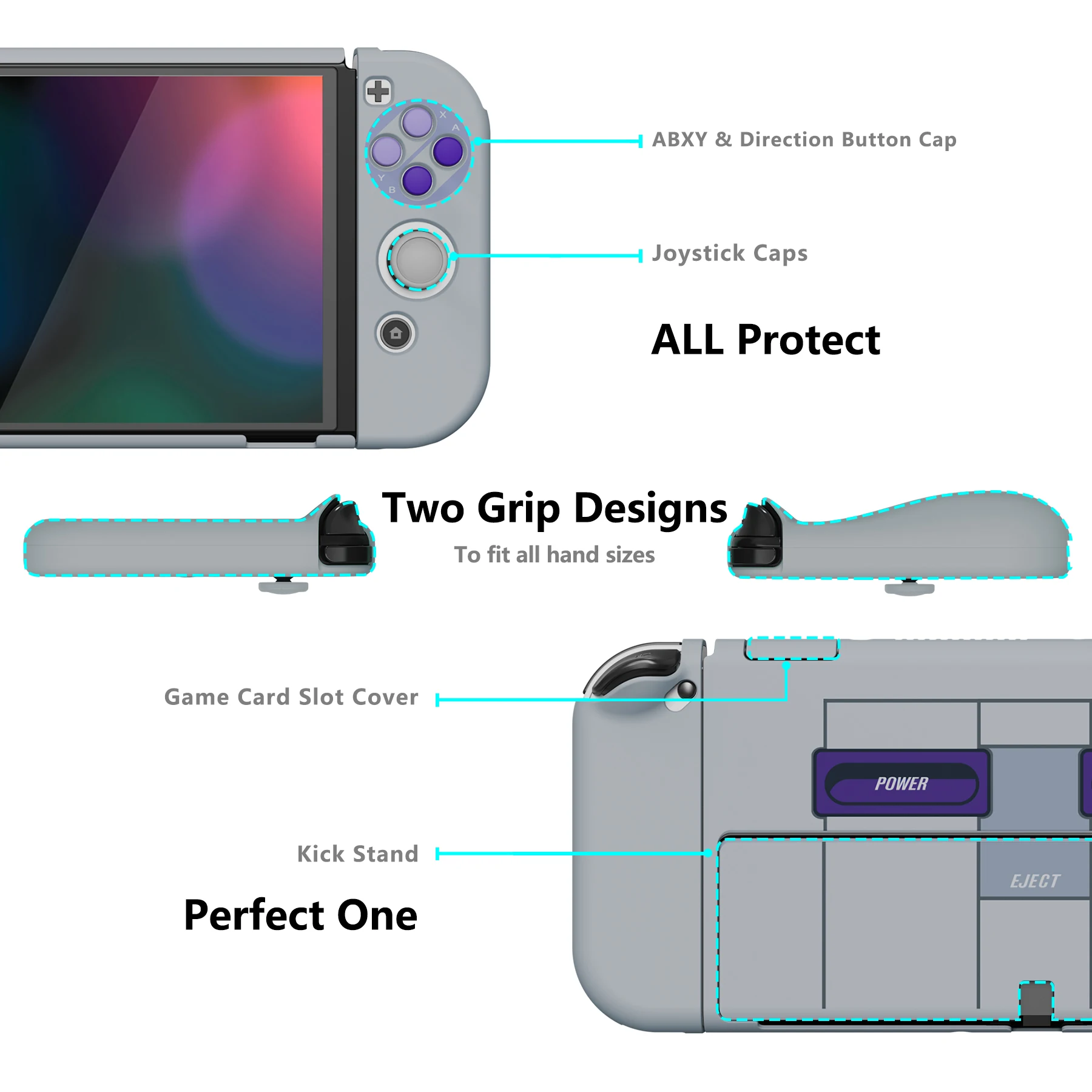 PlayVital AlterGrips Split Design Protective Slim Case Ergonomic Hard Shell for NS Switch OLED W/Thumb Grips & Button Caps