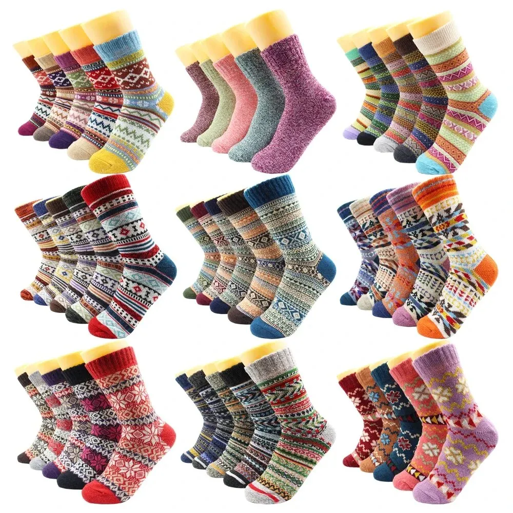 5pairs Men\'s Socks Retro Ethnic Style Autumn and Winter Personality Fashion Breathable Hip Hop Harajuku Funny Business