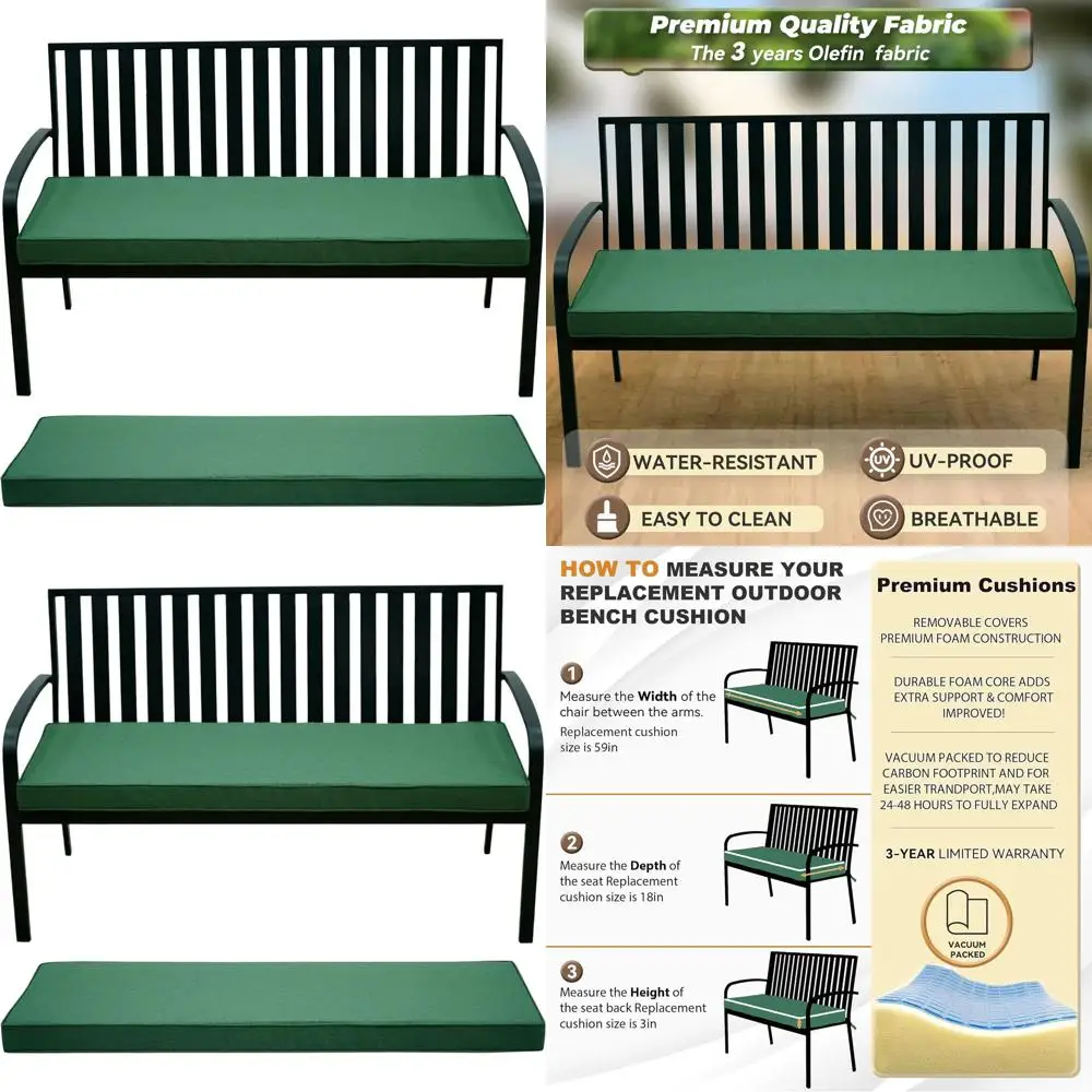 

Weatherproof Olefin Fabric Outdoor Bench Cushion with Removable Cover, Fade Resistant for Garden Porch, 42x18/48x18/59x18 inches
