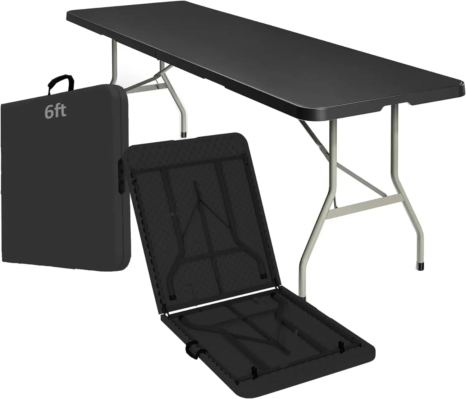 

6FT Heavy Duty Folding Table, Portable Plastic Utility Table with Locking Legs & Handle, Indoor Outdoor Commercial Table for Events, BBQ, Camping, Black