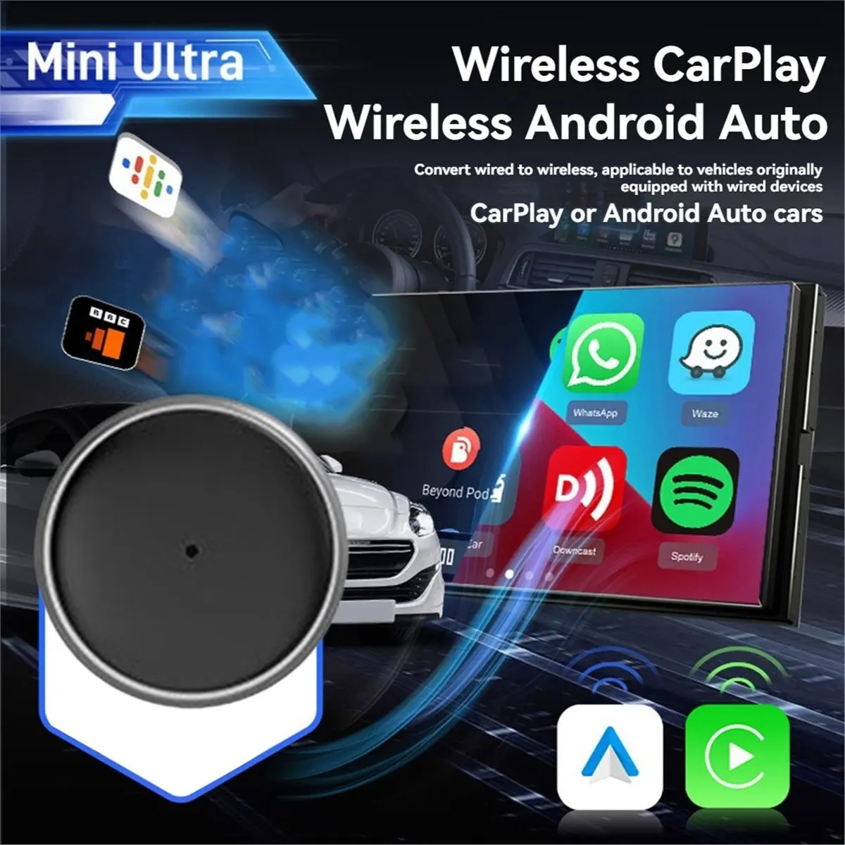 A86G NEW Ultra3 2 In1 Wireless Carplay Android Auto/Carplay USB Dongle Smart AI Box Adapter Wired Carplay to Wireless