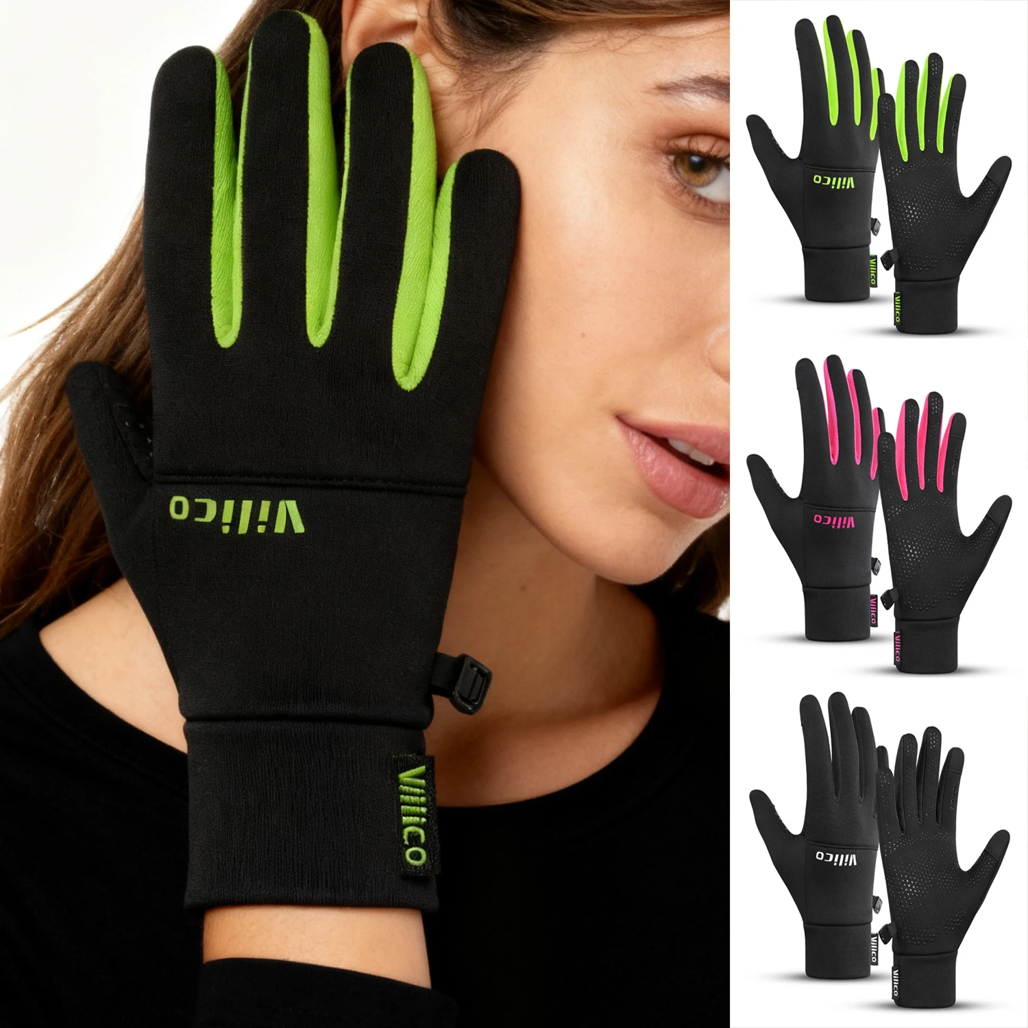 Outdoor-Sport, Laufen, Winterradfahren, Touchscreen-Handschuhe, Damen-Herbst- und Winterradfahren, warm und winddicht mit Fleece-Handschuh