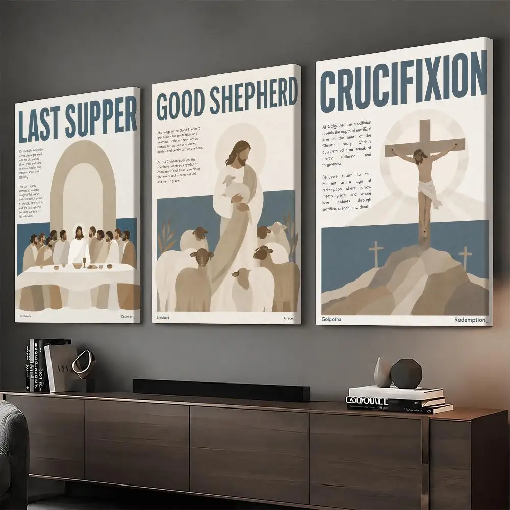 The Last Supper Cross Shepherd Painting Calligraphy HD Modern Style Inner Frame Canvas Bedroom Room Hallway Wall Art Decor