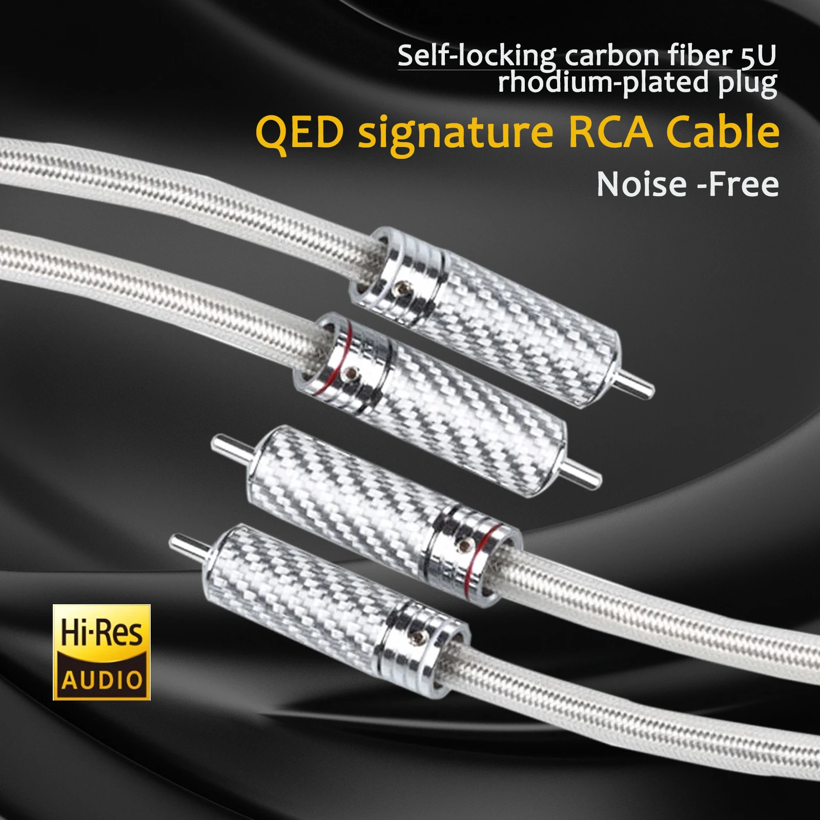 Pair QED Signature RCA Cable 7N OCC Silver-Plated RCA Audio Cable With Carbon Fiber Rhodium plated RCA Connector  for Amplifier