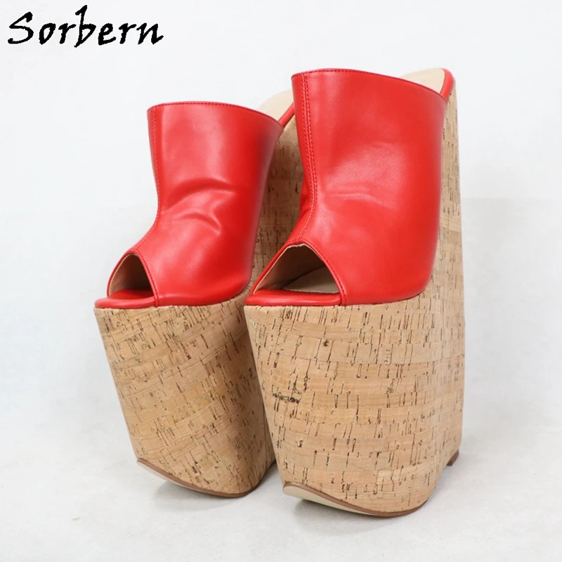 Sorbern 30Cm Wedge Slipper Women Fetish High Arch Thick Cork Platform Open Toe Slip On Slides Unisex Drag Queen Shoes Custom