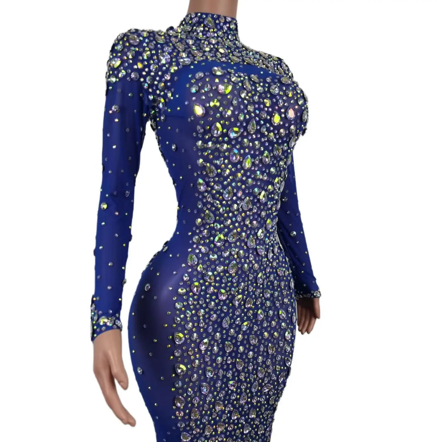 

Club Women Elegant Party Evening Dress Luxury Sparkly Rhinestone Birthday Dresses Sexy See Through Mesh Crystals Gown Cuixing