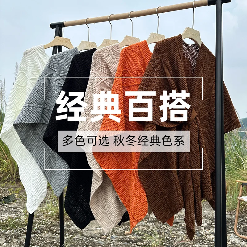 

Women Hollow Out Leather Buckle Shawl Solid Color Knitted Cape Korean Version of The Fashion Triangle Network Buckle Scarf Wh1