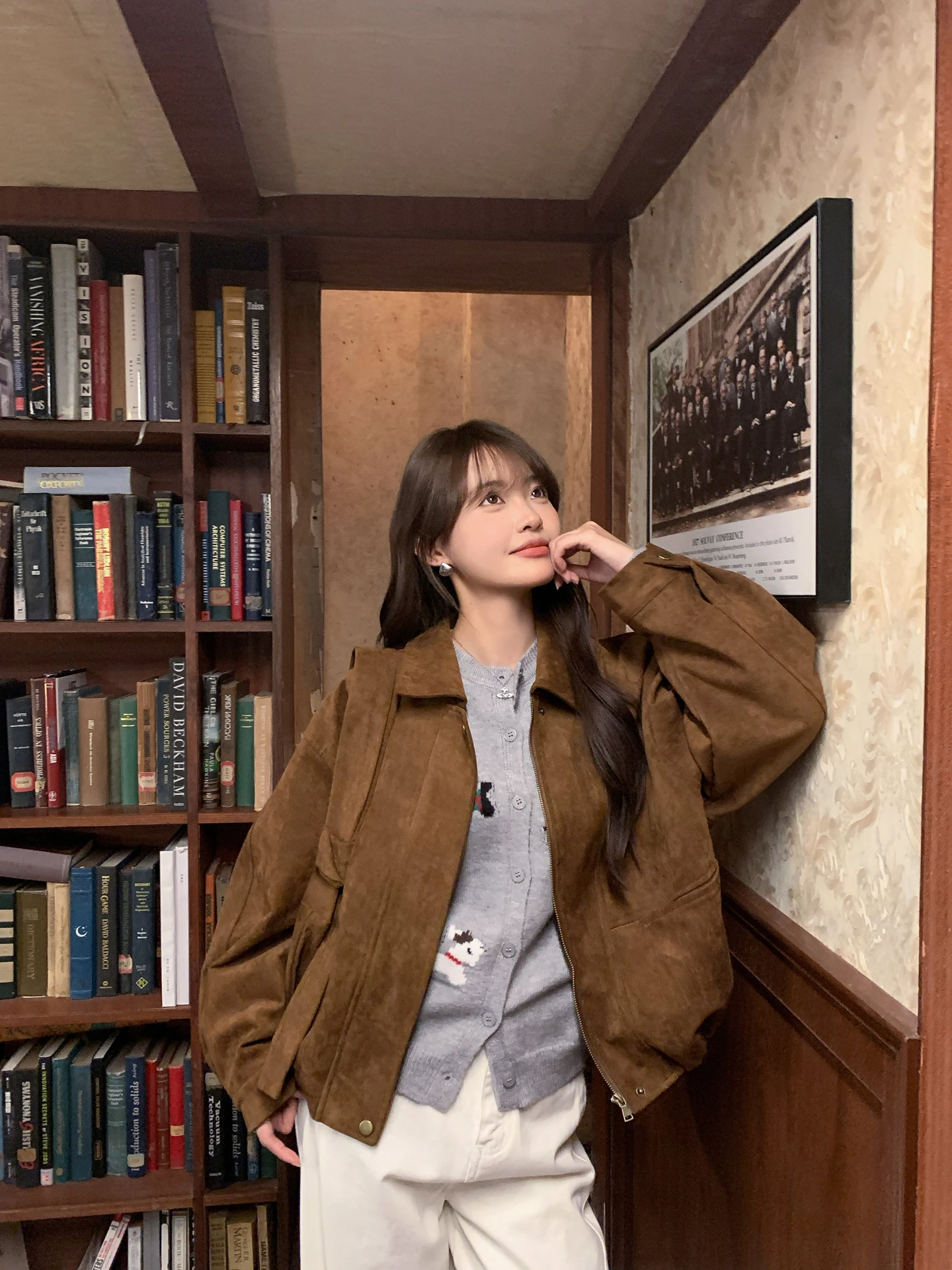 

Ele Coffee-Colored Women's Jaet Coat Flip-Collar Slimming ort Korean Sle Faion Outerwear for Autumn 2025