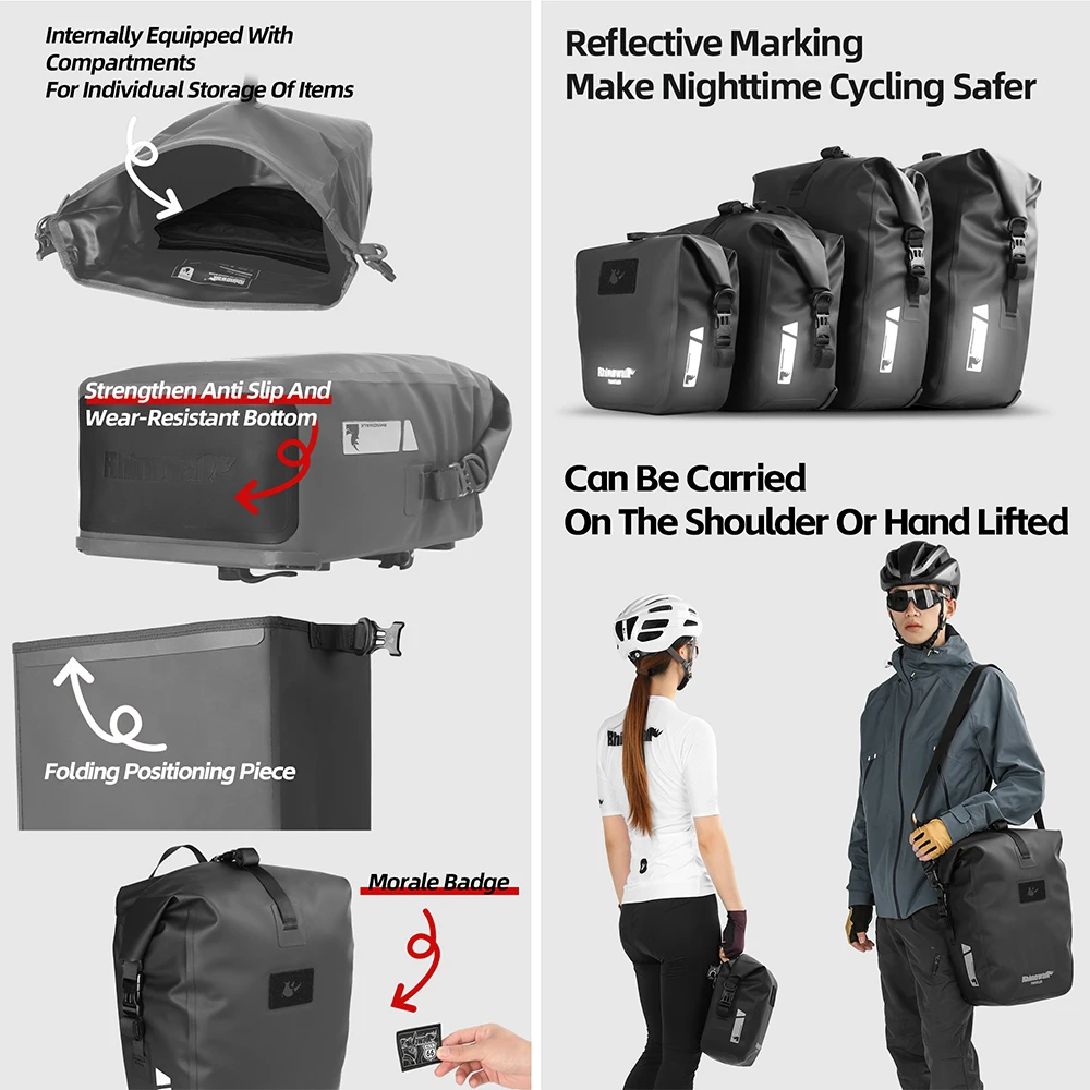 Rhinowalk Bike Pannier Bag Waterproof Dry Quick Release 6L-25L Cycling Back Rack Side Bag Long Distance Tour Luggage Bag 1/2PC