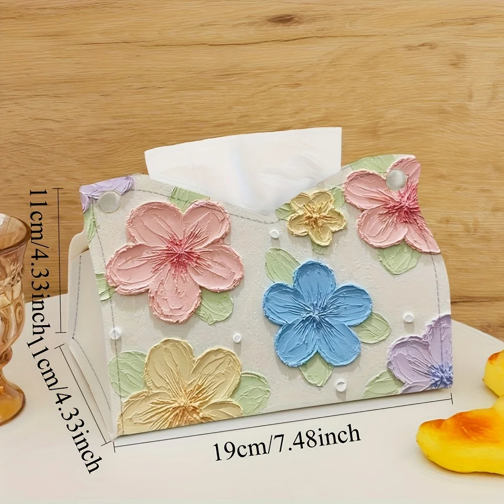 Elegant Floral Pattern Tissue Box - Oil Painting Style Perfect for Living Room, Desktop Storage or Home Dining Room Decoration