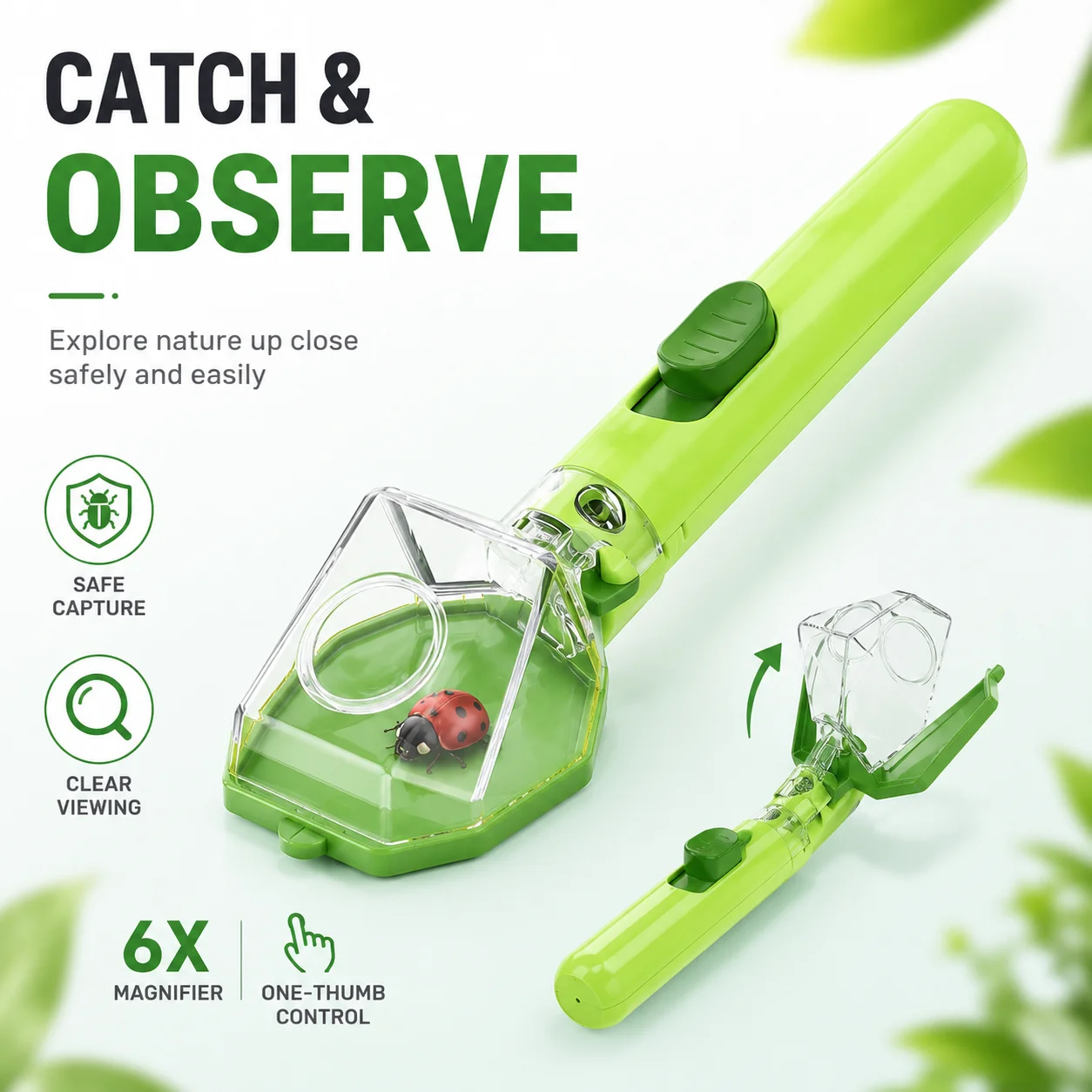 Kids Insect Catcher Box 6X Magnifying Bug Trap Outdoor Exploration Observer Container for Garden Pest Study Display Tool