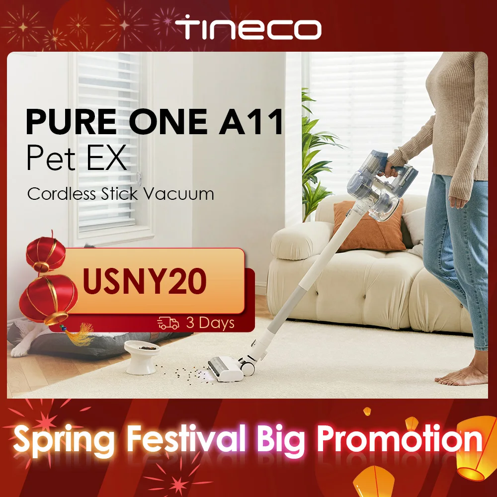 Tineco A11 Pet Ex Cordless Stick Vacuum Lightweight Handheld Vacuum Long Run Time and Powerful Suction for Carpet and Hard Floor