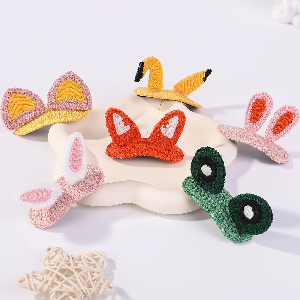 1Piece Animal Cat Ears Rabbit Ear Three-dimensional Cartoon Hairpin Little Girl Sweet and Children Cute Handmade Knitted Clip