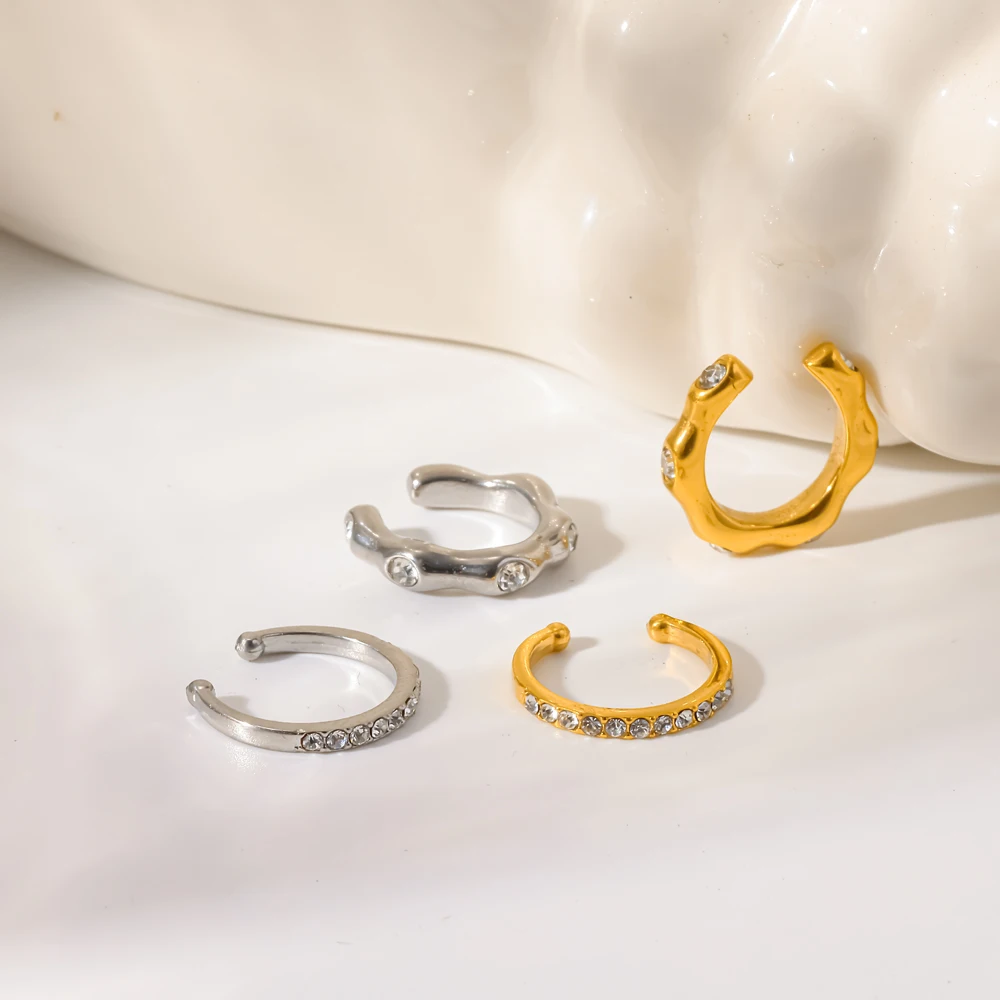 Modischer Ohrclip aus Edelstahl mit Metall-Einlage und Zirkonia, wasserdichter Schmuck für den Großhandel – Detail 3