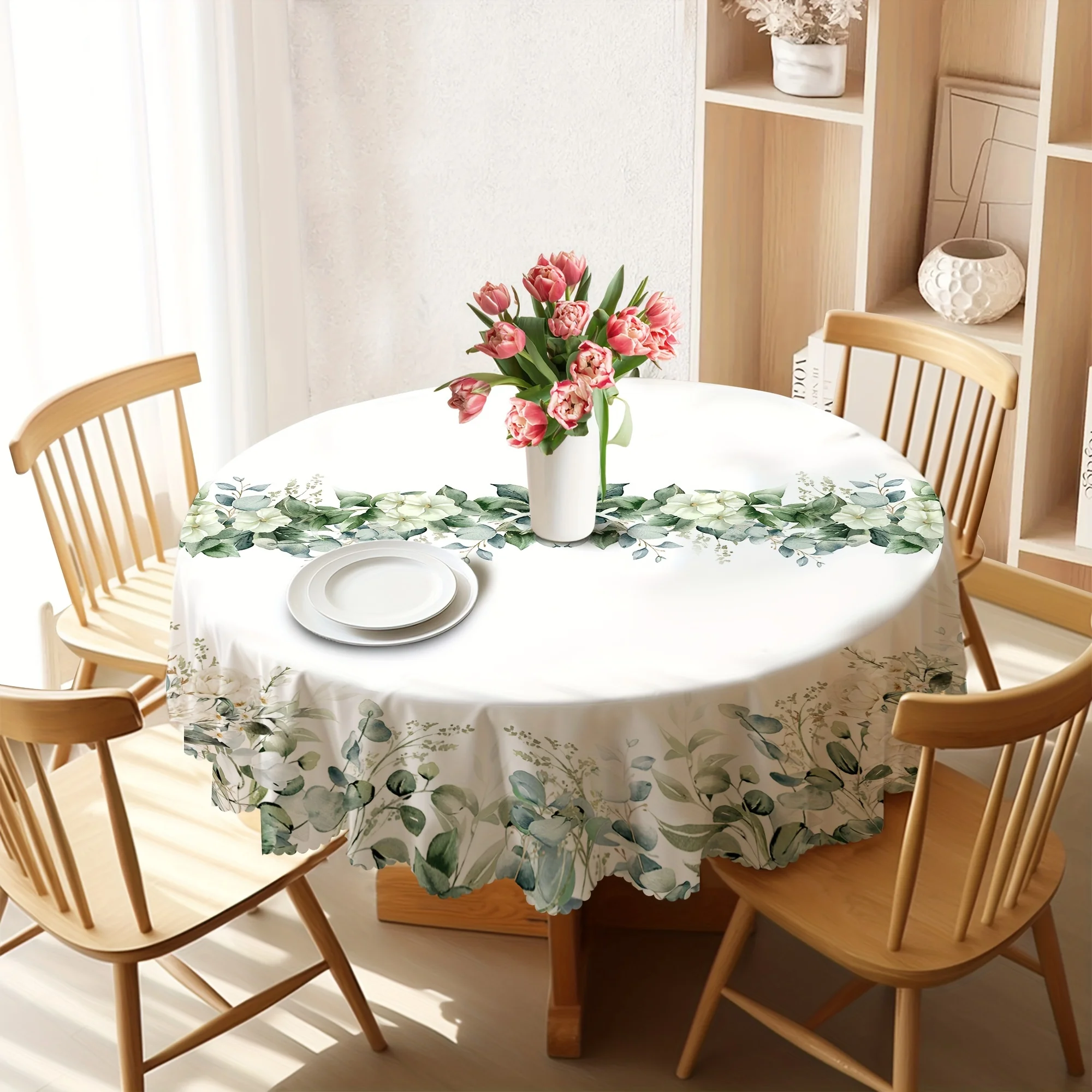 

Small Fresh Style Pastoral Wheat Print Pattern Home Kitchen Living Room Round Dust-proof Tablecloth Holiday Dinner Decoration