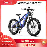 DUOTTS E26 Electric Bike 750W 26 Inch Fat Tires 48v 20Ah 960Wh Full Suspension E-MTB Support APP E-bike Hydraulic Disc Brakes