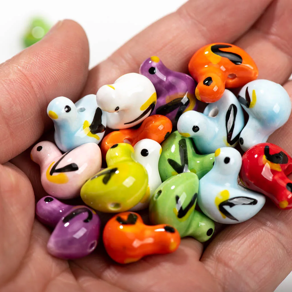 5pcs Hand-Painted Multicolor Duck-Shaped Ceramic Beads Ideal for DIY Bracelets and Necklaces Z713