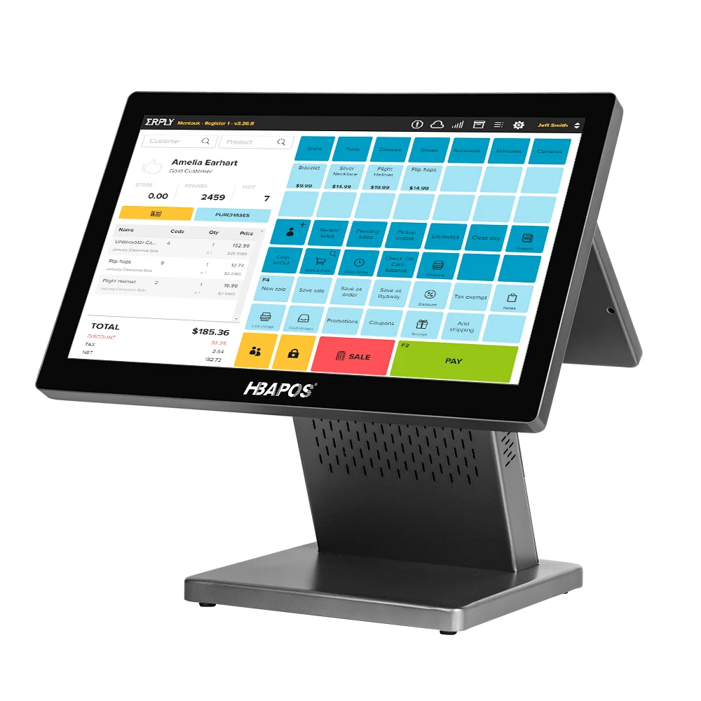 ATV&UTV15.6inch Double Screen Touch Cash Register Machine All in One POS System Point of Sale Terminal