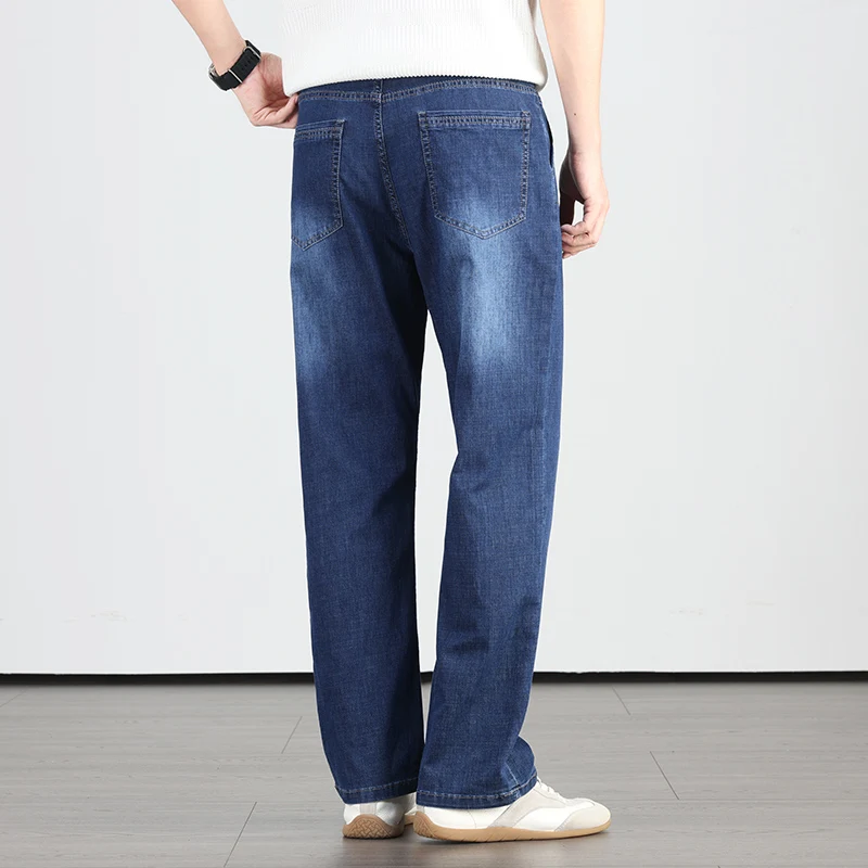2026 Summer Brand Cotton Stretch Lightweight Straight Leg Loose Men's Business Casual Jeans High Waist Thin Full Length Pants