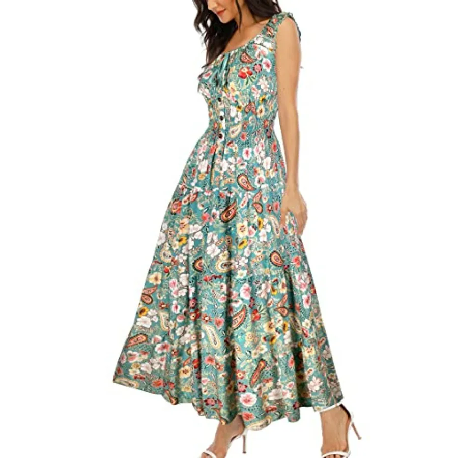 

OSTOO Women's 2026 Summer Boho Floral Print Tie Casual Flowy Long Maxi Dress