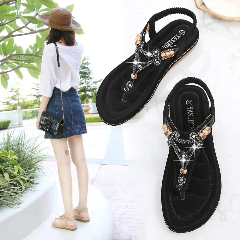 Shoes Women 2023 Summer Rome Sandals Retro Clip Toe Rhinestone Wedge Platform Beach Bohemian Flip Flops Sandalias De Mujer