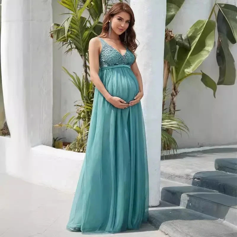 Vestido de maternidade sem mangas para gestantes, Vestido de fotografia de gravidez, Vestido de noite para gestantes, Tule, Longo