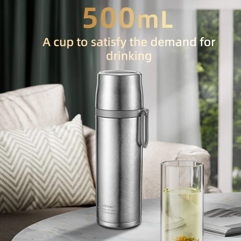 KAMJOVE Thermos Tea Mug Double Layer Titanium Vacuum Insulated Metal Thermos Outdoor Sports Water Bottle