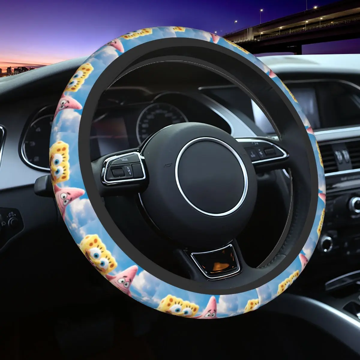 SpongeBobed Cartoon 2025 Car Steering Wheel Cover 37-38 Anti-slip Steering Wheel Protective Cover Suitable Auto Decoration Car