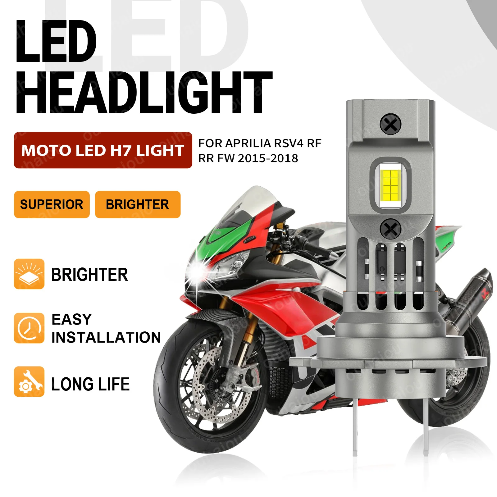 

For Aprilia RSV4 RF FW 2015 2016 2017 2018 1PCS Motorcycle LED CSP 3570 Chips H7 Headlight Blubs 6000K Light White Moto 12V