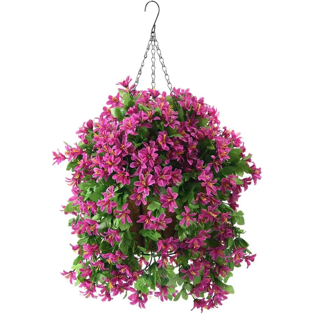 

Устойчивые к УФ-излучению искусственные подвесные корзины с шелковыми фиалками для декора веранды, патио, балкона и сада весной/летом